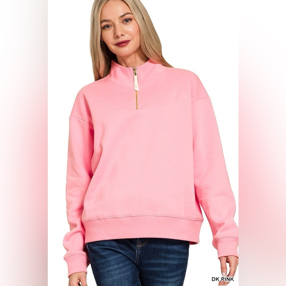 Zenana Fleece Half Zip Sweatshirt